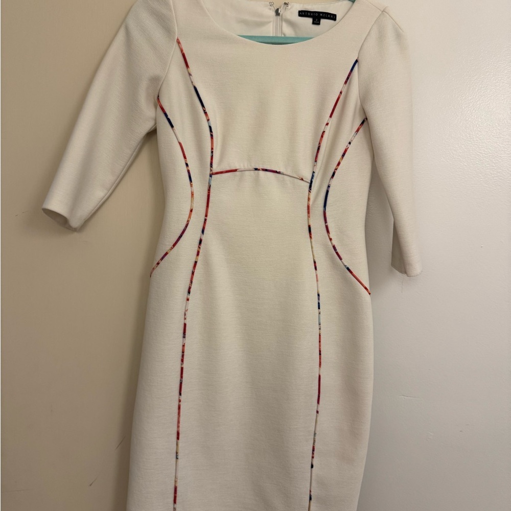 ANTONIO MELANI White Dress with Red and Blue Accents